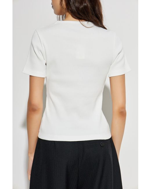 Tory Burch White Ribbed Top With Logo Patch