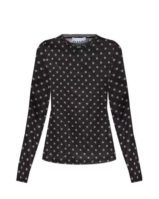 Ganni Black Polka Dot Pattern Top