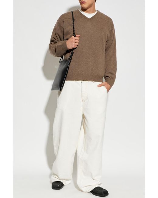 Jil Sander Natural Wool V-Neck Sweater for men