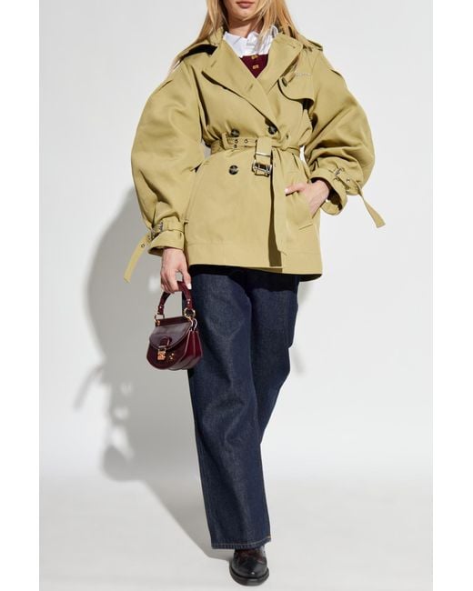 Ganni Natural Short Double-Breasted Trench Coat