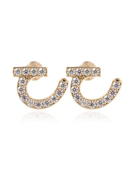 Ferragamo Metallic Earrings With Shimmering Crystals