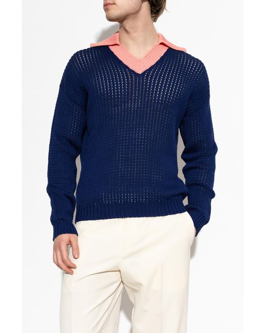 Fendi Blue Sweater With Logo Patch for men