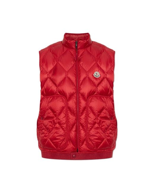 Moncler Red Puffer Vest With Logo Patch for men