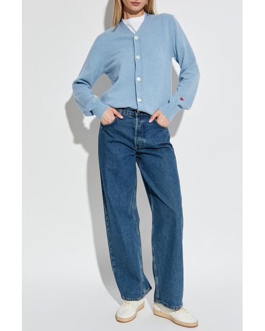 COMME DES GARÇONS PLAY Blue Cardigan With Logo Patch