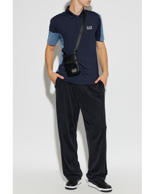EA7 Blue Polo Shirt With Printed Logo for men
