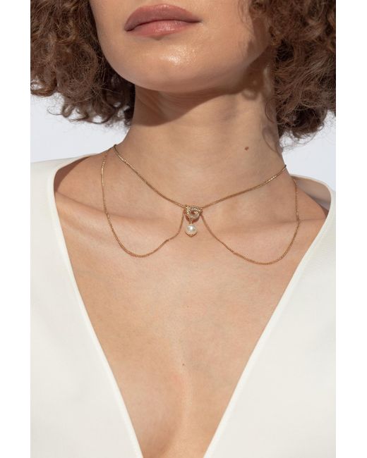 Ferragamo Metallic Necklace With A Pendant,