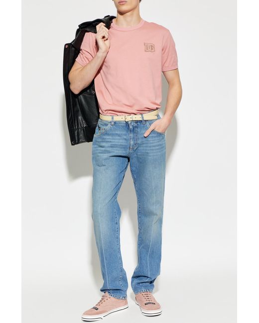 Dolce & Gabbana Pink T-Shirt With Embroidered Logo for men