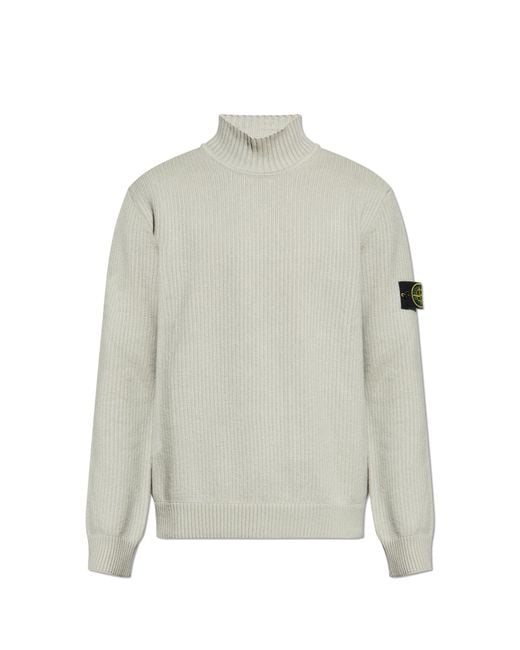 Stone Island White Turtleneck With Logo for men