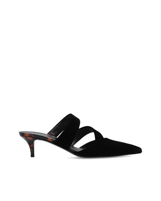 Balmain Black Leather Heeled Mules