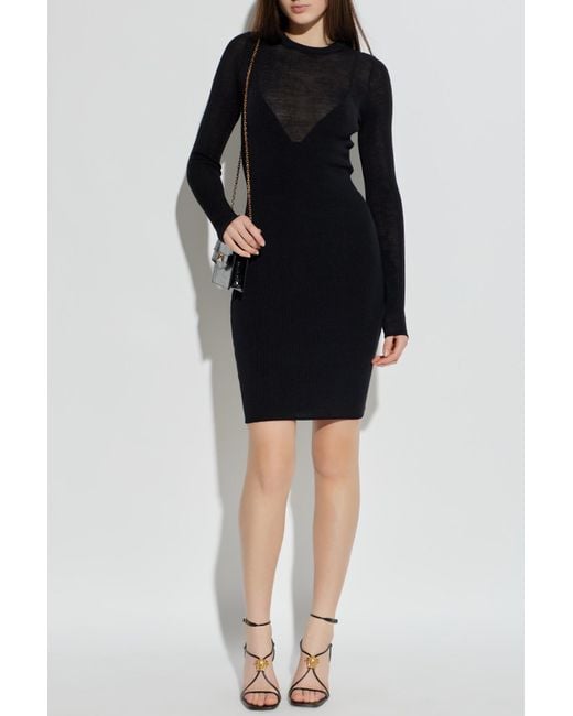 Versace Black Dress With Wool Trim