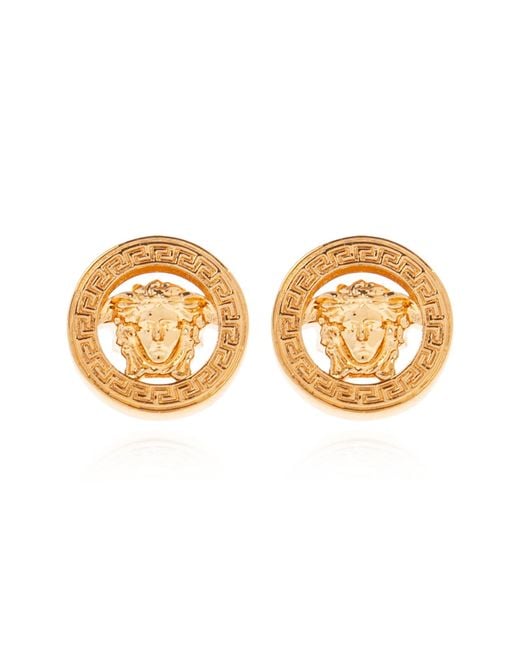 Versace Metallic Earrings With Medusa Head