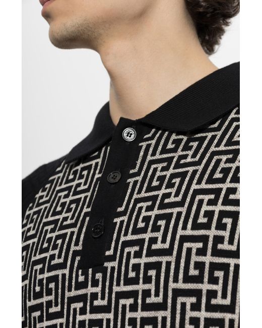Balmain Black Polo With Monogram for men