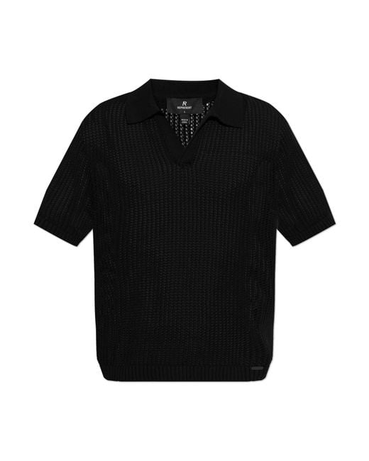 Represent Black Polo Shirt With Appliqué Logo for men