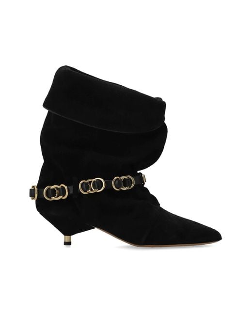 Isabel Marant Black Suede Heeled Ankle Boots "Edrik Rings"