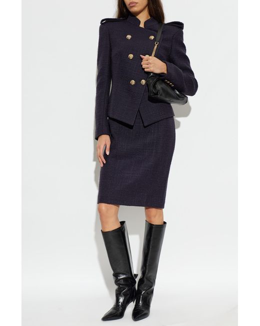 Balmain Blue Fitted Tweed Dress