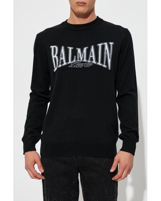 Balmain Black Wool Sweater With A Crew Neckline for men