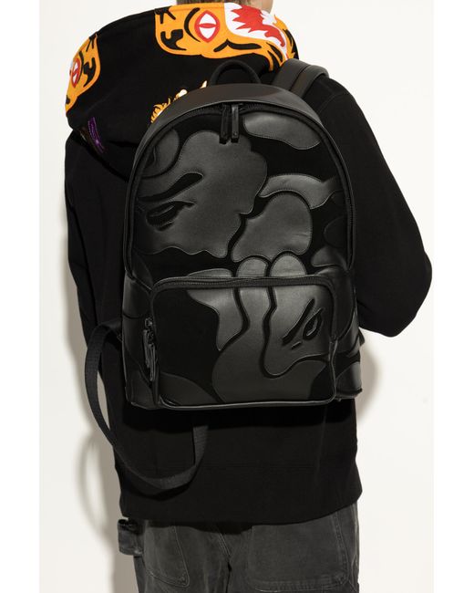 A Bathing Ape Black Backpack With Patch for men