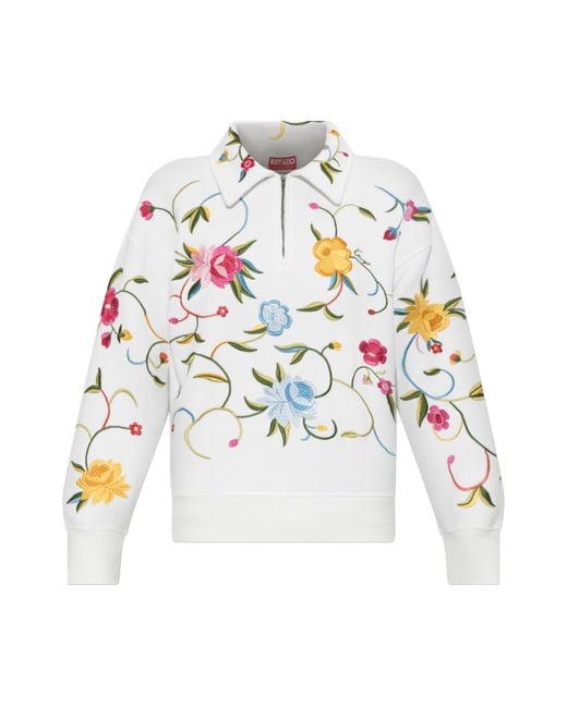 KENZO White Sweatshirt With Floral Motif