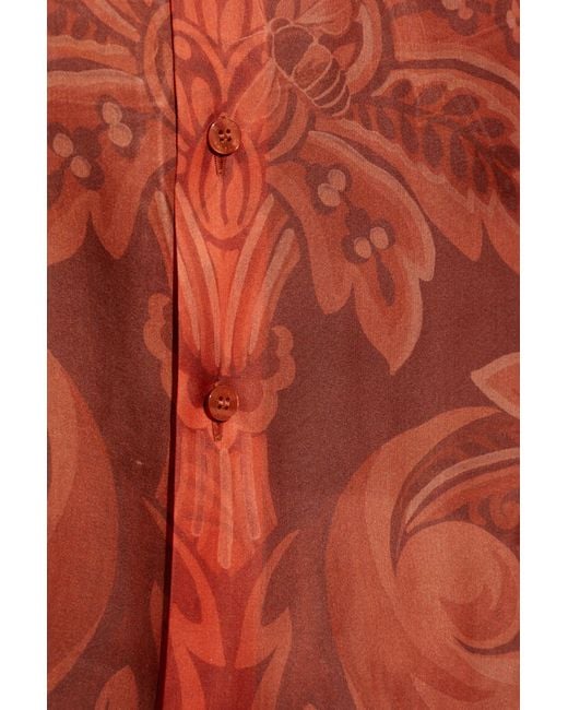 Etro Red Silk Shirt With Floral Motif