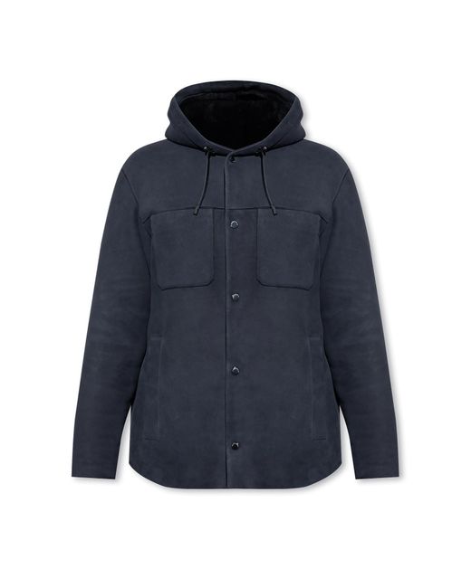 Emporio Armani Blue Hooded Shearling Jacket for men