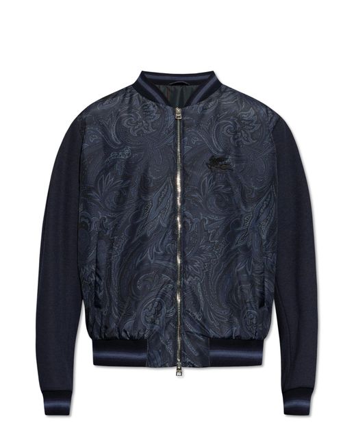 Etro Blue Bomber Jacket With Paisley Pattern for men
