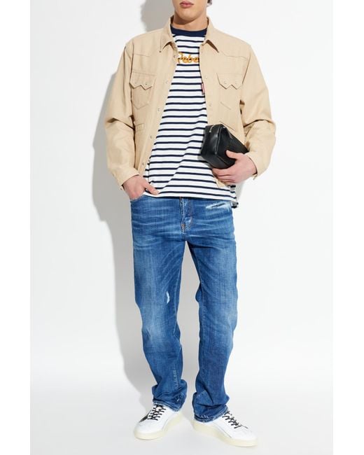 DSquared² Blue T-Shirt With A Striped Pattern for men