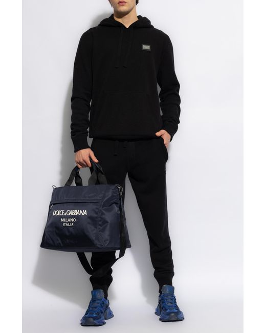 Dolce & Gabbana Black Wool Trousers With Logo for men