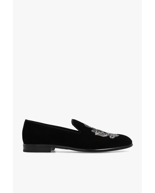 Dolce & Gabbana Black Coat-Of-Arms Embroidery Slippers for men