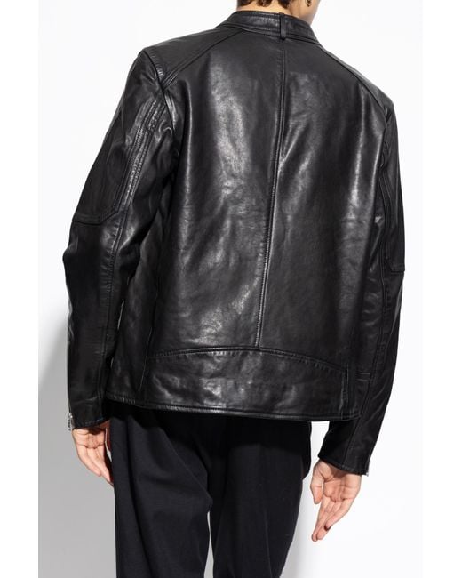 AllSaints Black Sleek Leather Biker Jacket for men