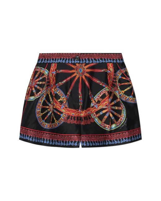 Dolce & Gabbana Red Silk Shorts With 'Carretto' Print