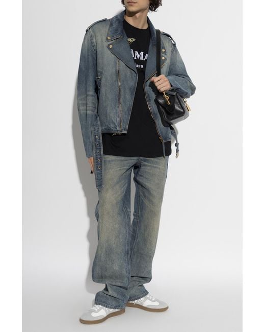 Balmain Blue Denim Jacket With Belt for men