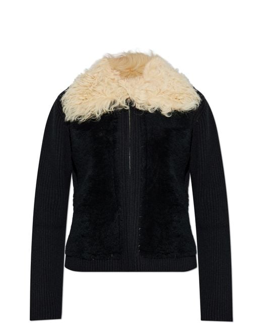 Marni Black Cardigan With Fur Collar