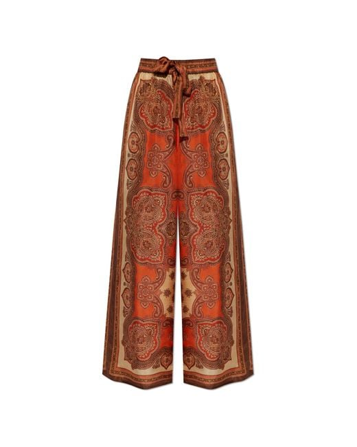 Zimmermann Brown Silk Wide-Leg Trousers