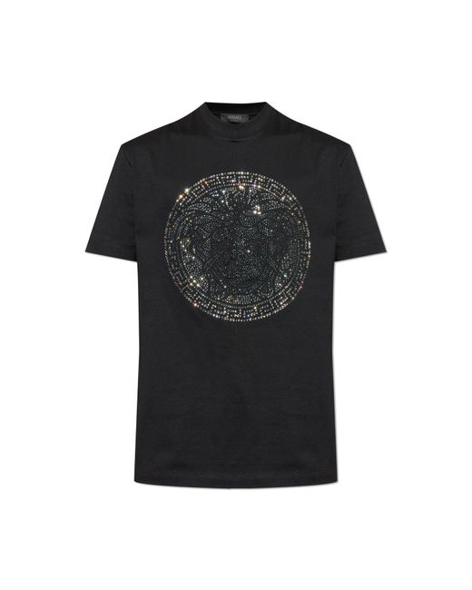 Versace Black T-Shirt With Shimmering Appliqués for men