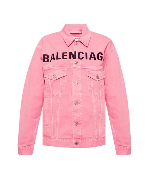 Balenciaga Pink Embroidered Logo Denim Jacket
