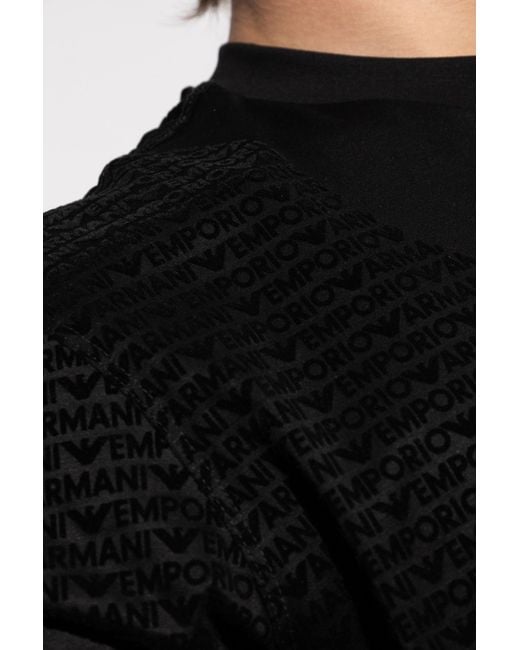 Emporio Armani Black T-Shirt With A Monogram And Velvety Finish for men