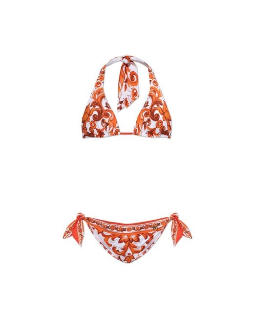 Dolce & Gabbana Red Two-Piece Swimsuit With "Majolica" Print