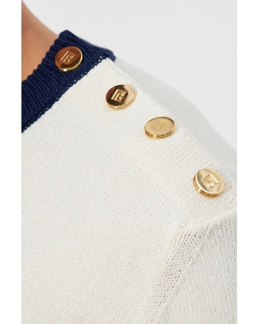 Balmain White Striped Pattern Sweater for men