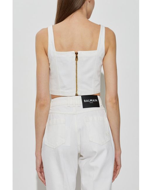 Balmain White Short Off-Shoulder Top