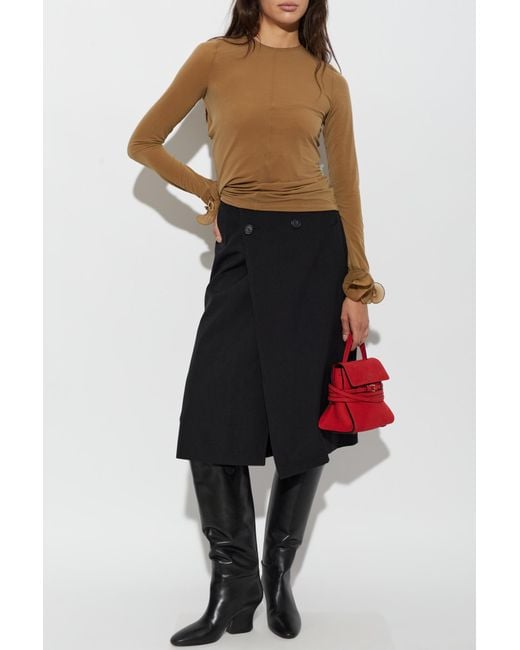 Moschino Brown Top With Decoratively Finished Sleeves