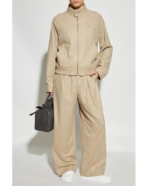 Loewe Natural Wool Trousers With Embossed Logo for men