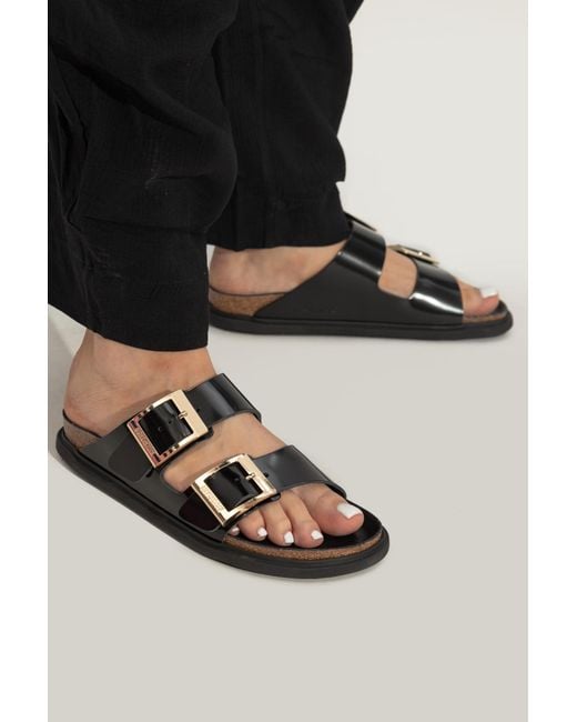 Birkenstock Black Slippers "Arizona Droplet Buckle"