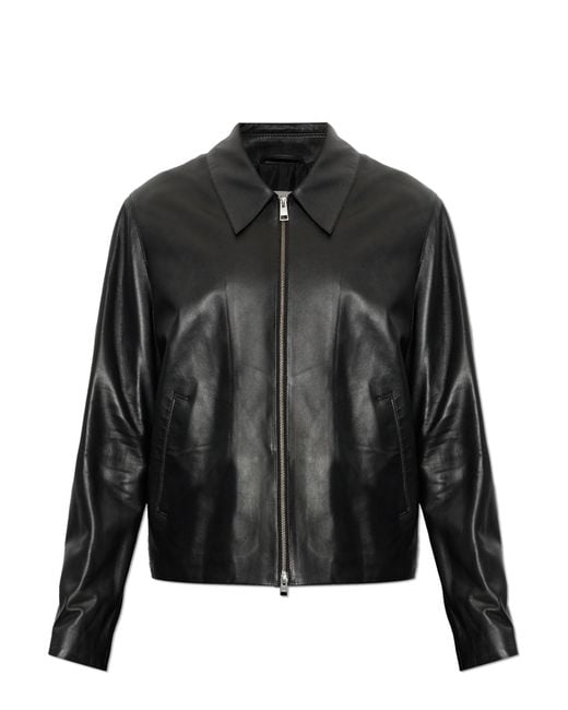 AMI Black Straight-Cut Leather Jacket for men