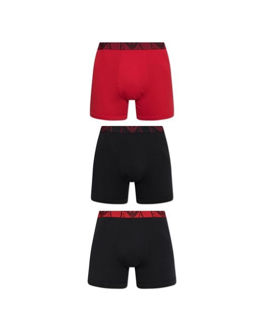 Emporio Armani Red Three-Pack Of Cotton Boxers for men