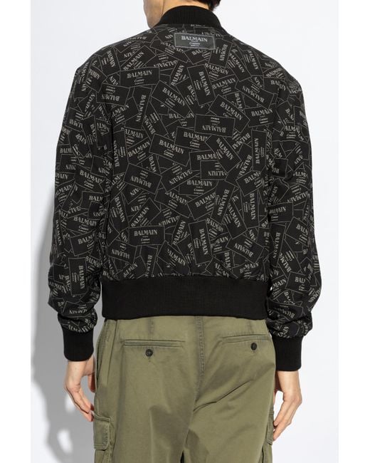 Balmain Black Bomber Jacket With Monogram for men