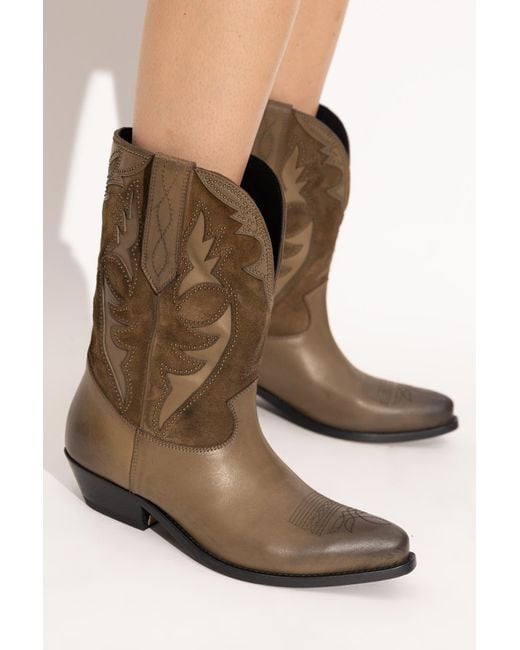 Golden Goose Deluxe Brand Brown Leather Cowboy Boots Wish Star
