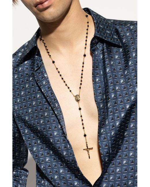 Dolce & Gabbana Blue Necklace With Religious Motif for men