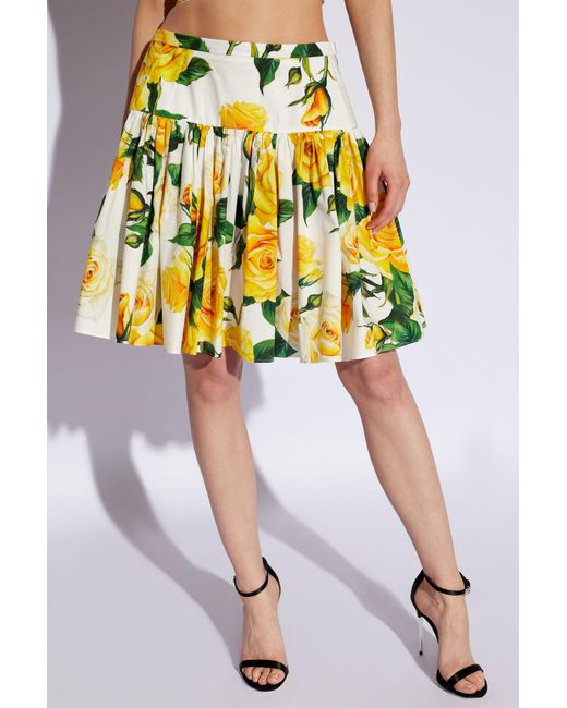 Dolce & Gabbana Yellow Skirt With Floral Motif,
