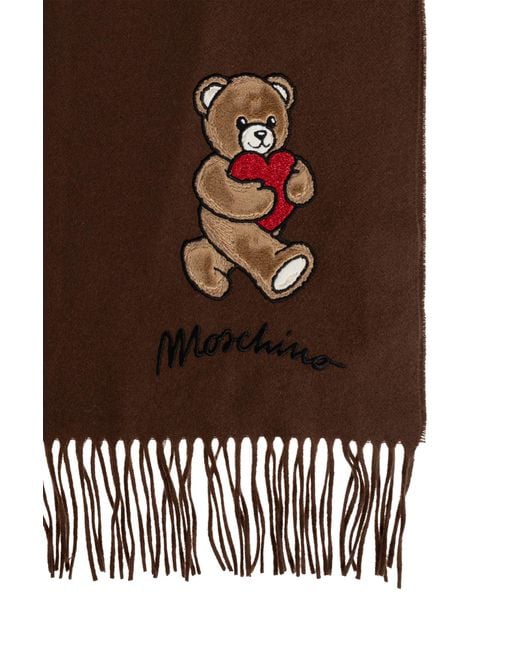 Moschino Brown Wool Scarf With A Distinctive Bear Motif