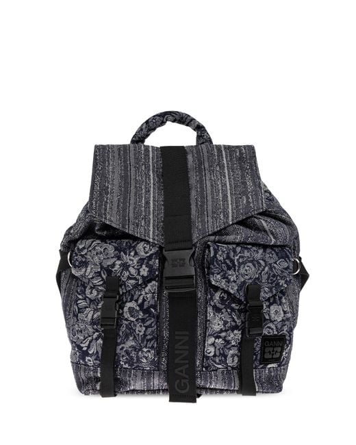Ganni Black Floral Motif Backpack